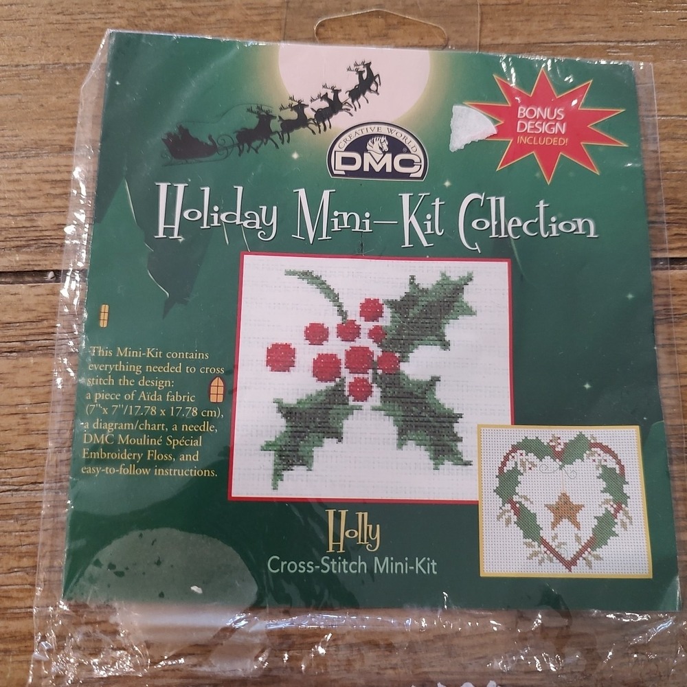 Holiday Mini Collection Cross Stitch Mini Kit Lot Of 3 Angel Present Holly 2006 - Picture 2 of 9